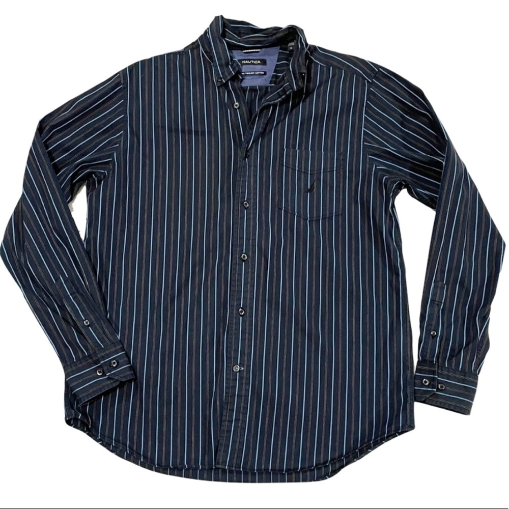 Nautica 80’s Two-Ply Cotton Button Down Shirt Men Size M Long Sleeve Striped